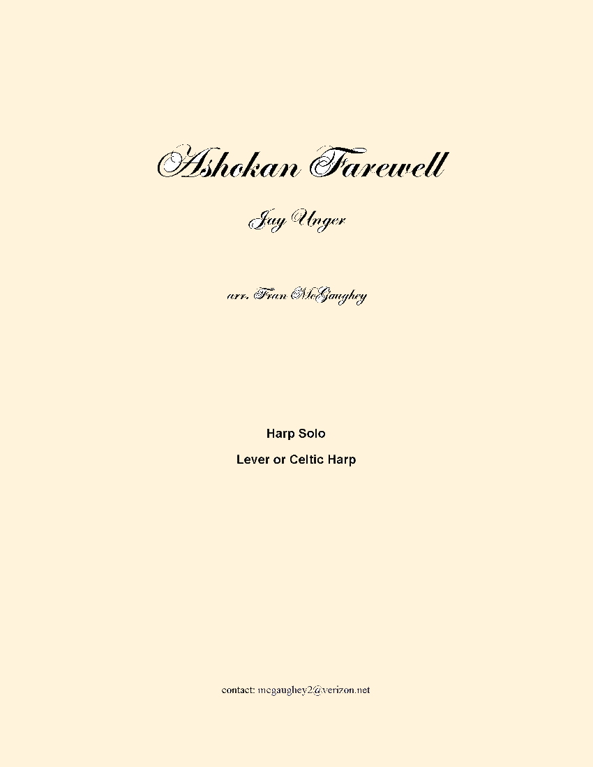 Ashokan Farewell by Unger (Arr. McGaughey) Cover at folkharp.com