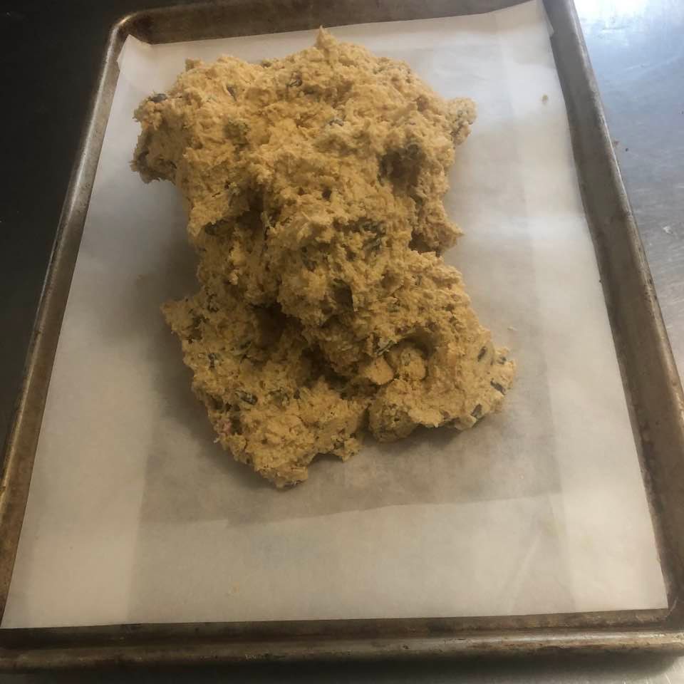 Ray Pool's suet dough dumped on cookie sheet