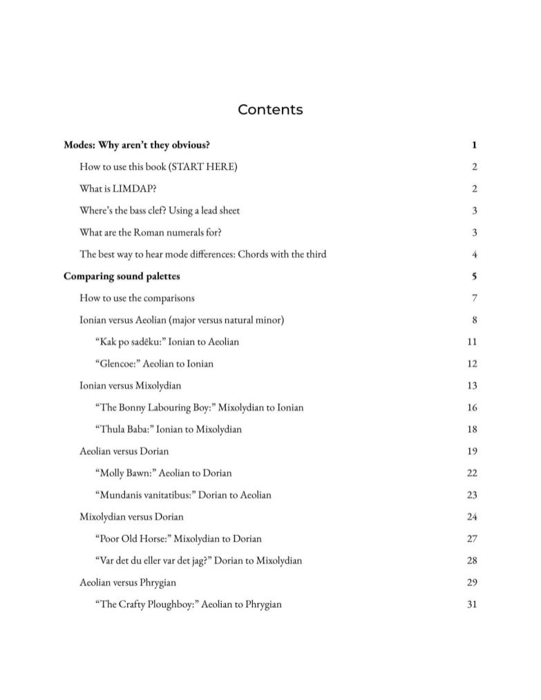 Enjoy the Modes Table of Contents 1 at Melody's