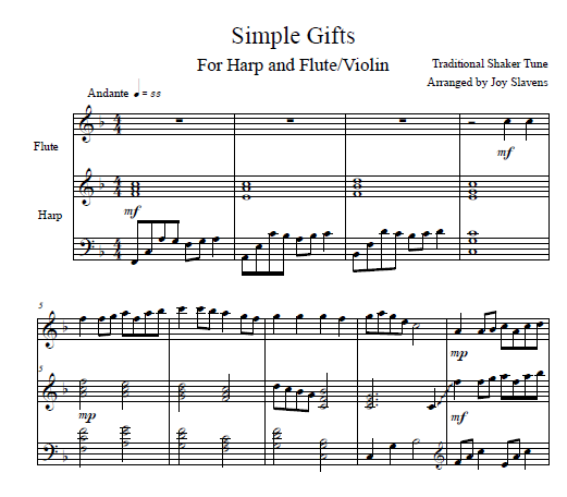 Simple Gifts Duo Sample 1 at Melody's