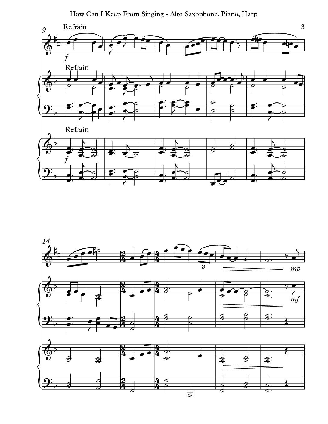 How Can I Keep From Singing, Trio for Eb Alto Saxophone, Piano & Harp - Image 3
