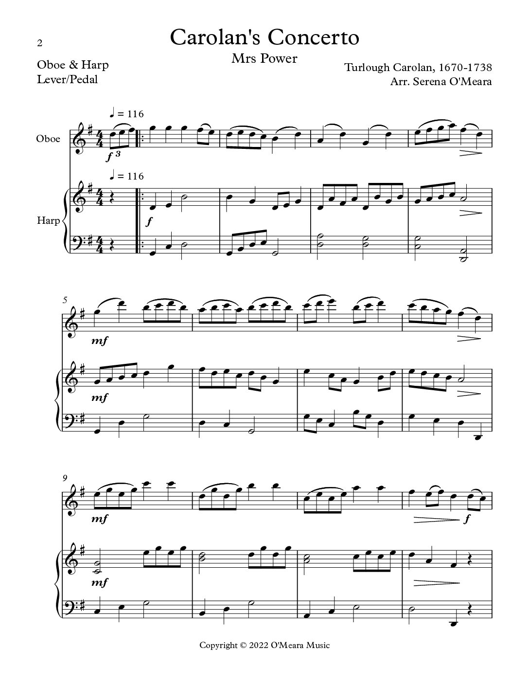 Carolan’s Concerto, Duet for Oboe & Harp - Image 2