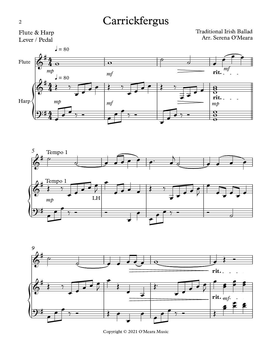 Carrickfergus Duet for Flute & Harp - Image 2