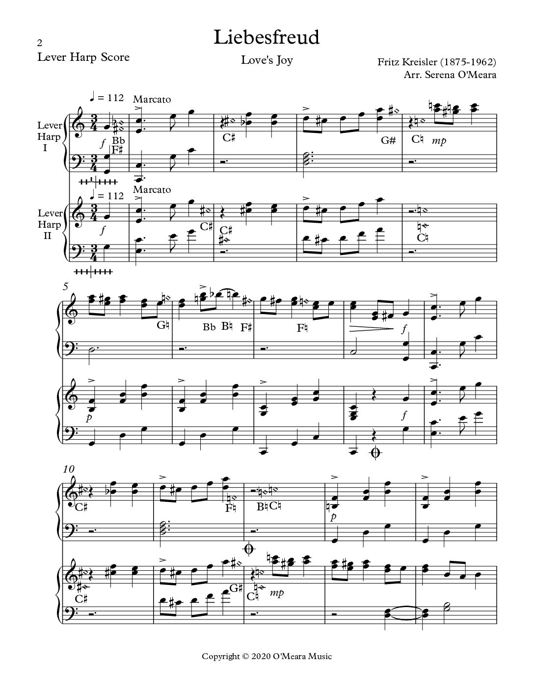 Liebesfreud (Love’s Joy), Duet for Lever Harps - Image 2