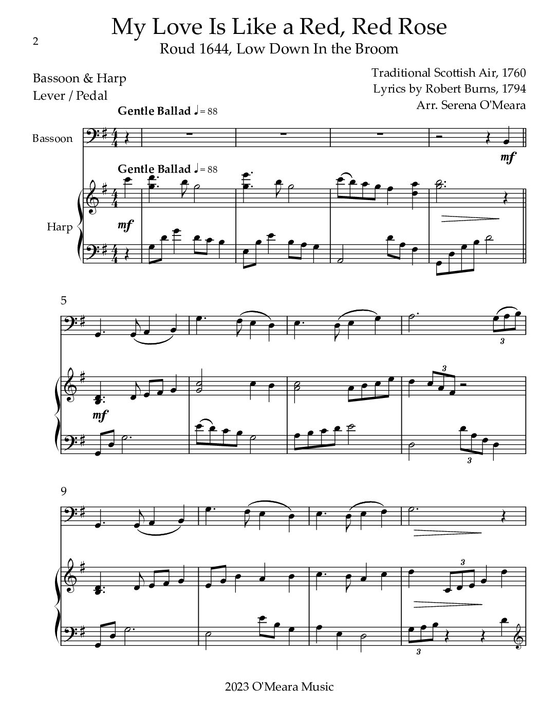My Love Is Like A Red, Red Rose, Bassoon & Harp Duet - Image 2