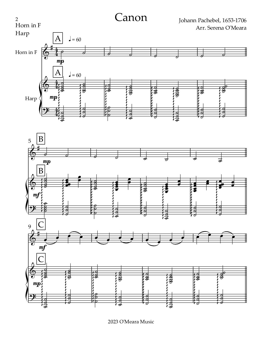 Canon, Duet for Horn in F & Harp - Image 2