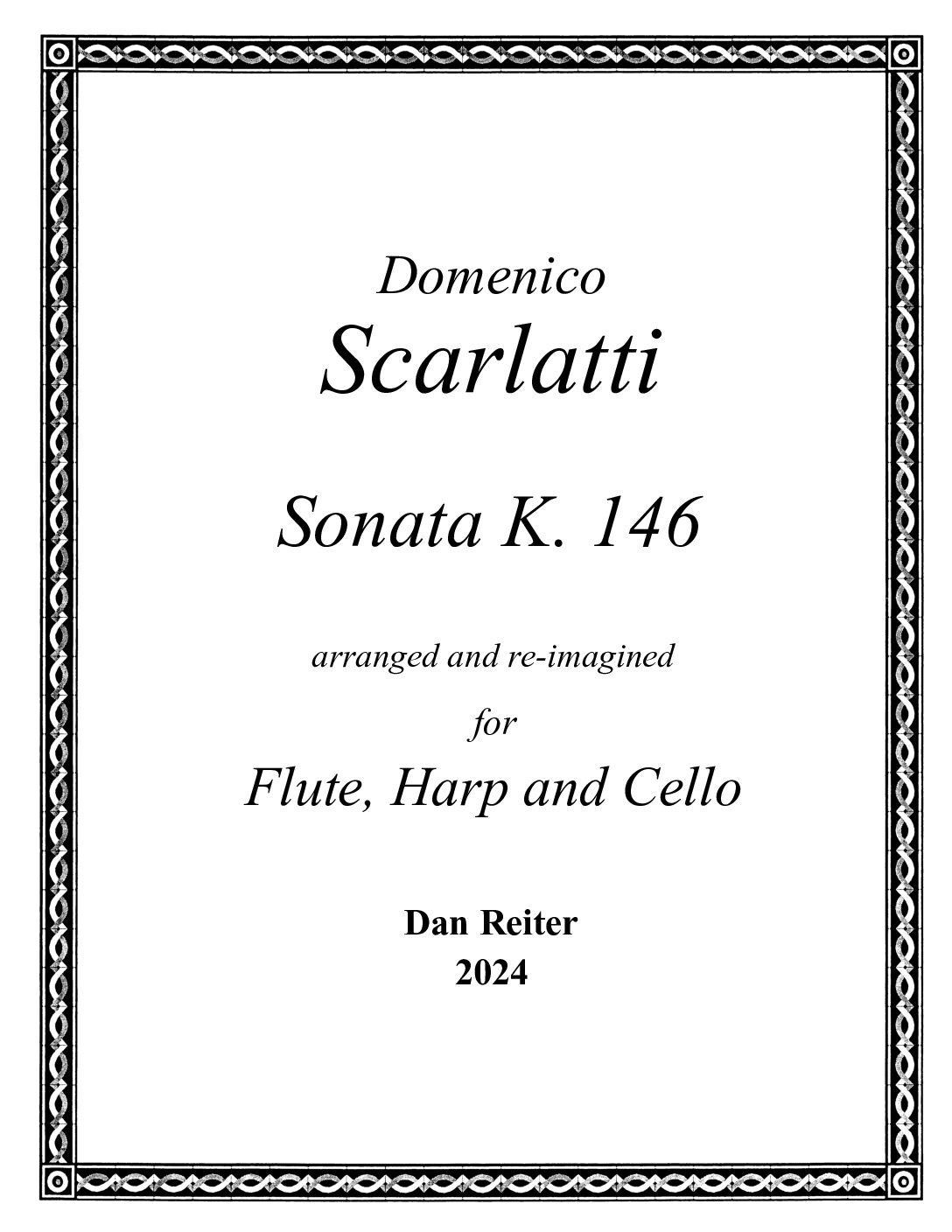 Scarlatti - Sonata K 146 - arranged for Flute, Harp, and Cello