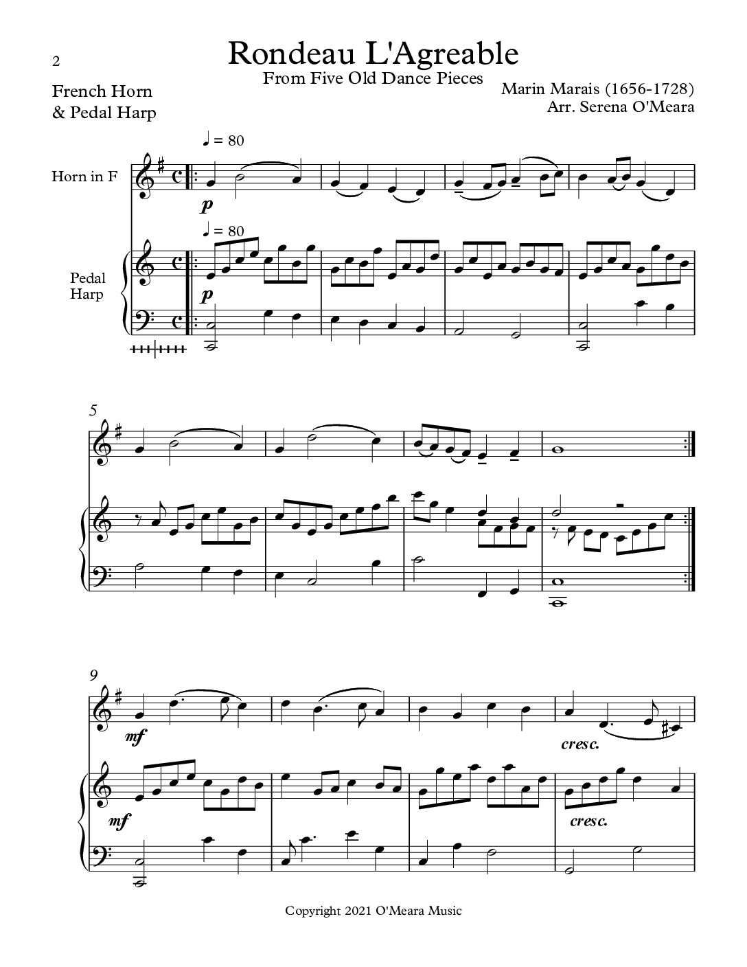 Rondeau L’Agreable, Duet for Horn in F & Pedal Harp - Image 2