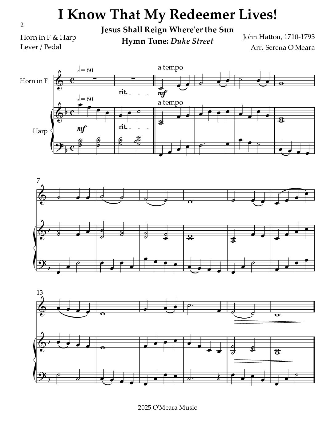 I Know That My Redeemer Lives! Duet for Horn in F and Harp - Image 2