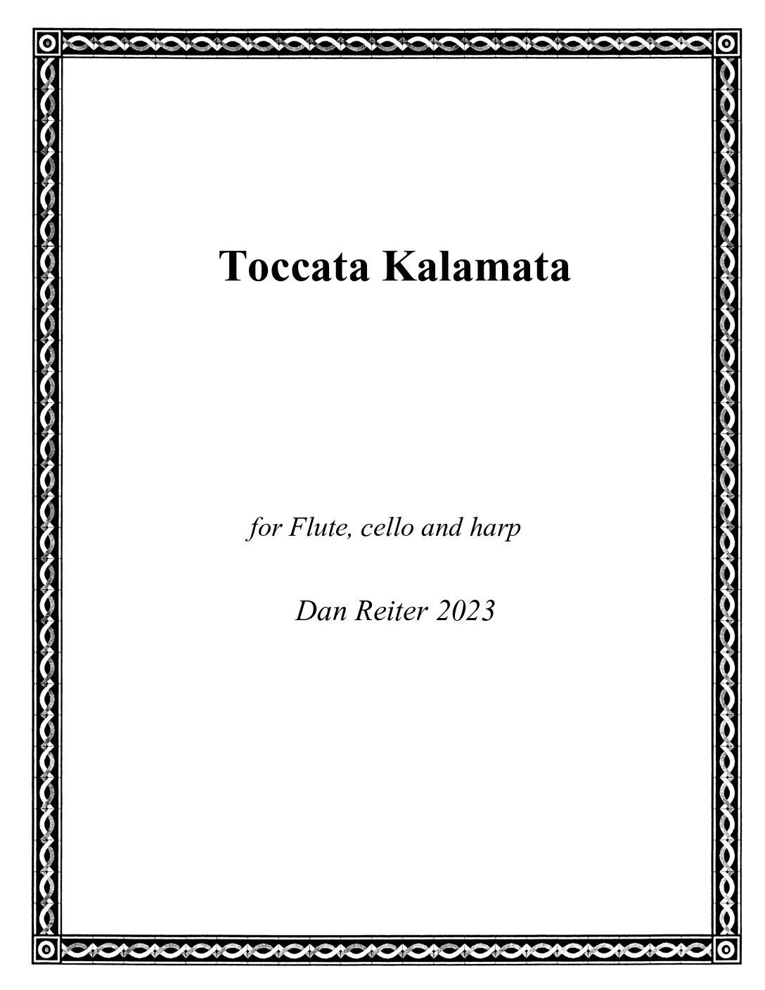 Toccata Kalamata for Flute, Harp and Cello