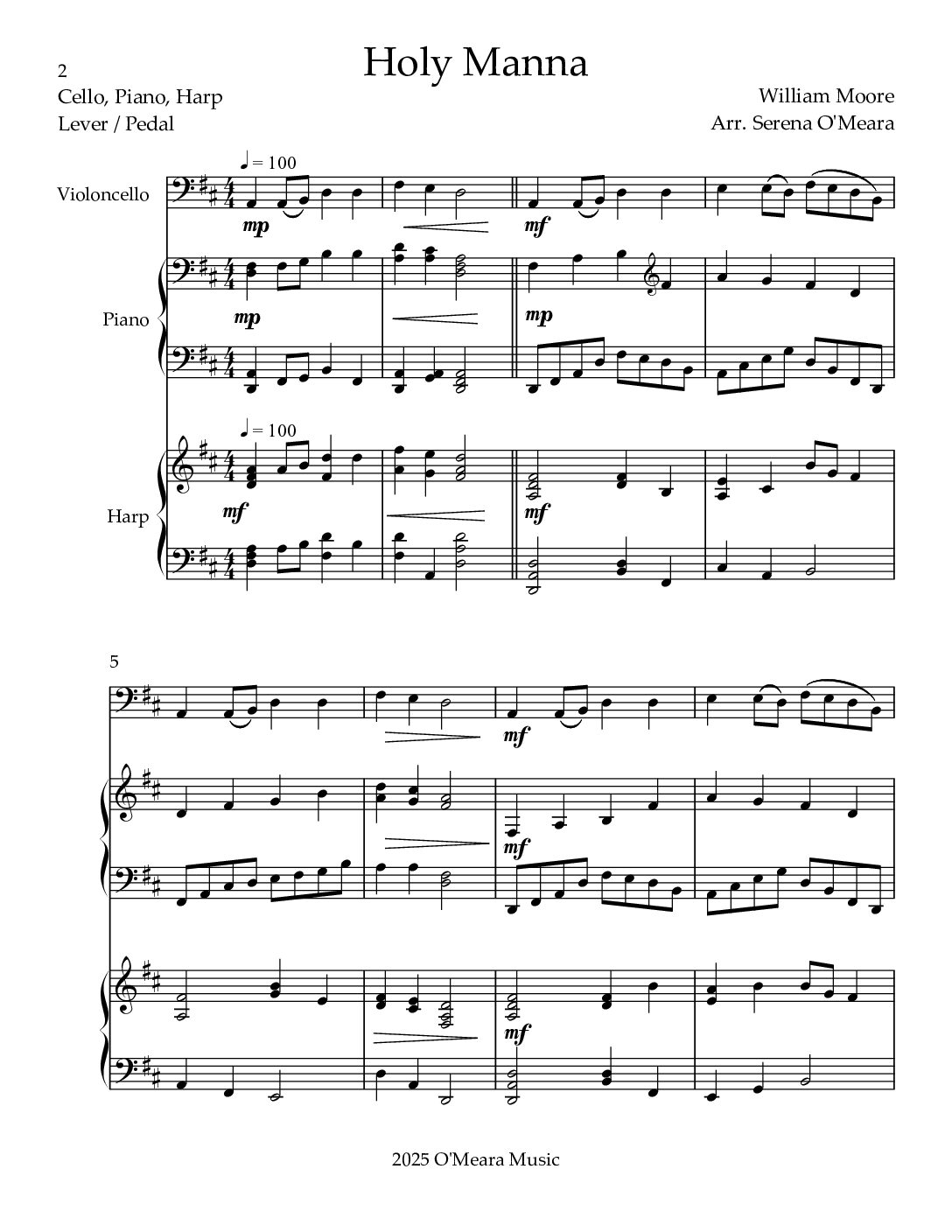 Holy Manna, Trio for Cello, Piano & Harp - Image 2
