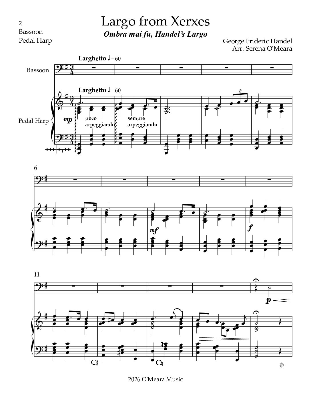 Largo from Xerxes, Duet for Bassoon & Pedal Harp - Image 2