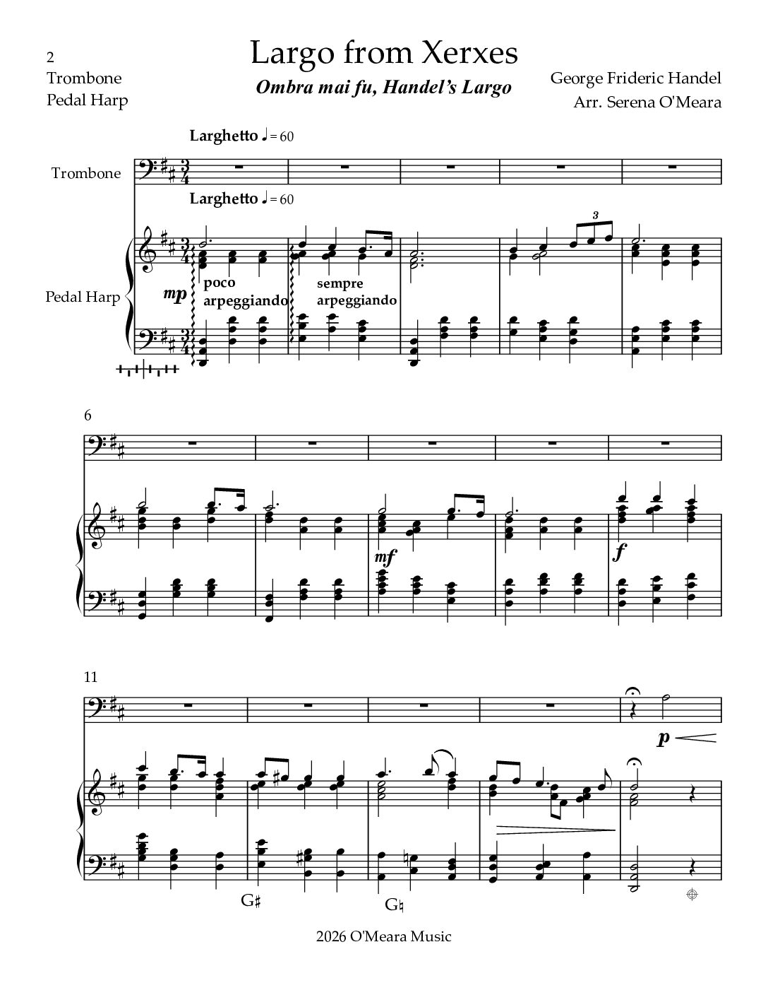 Largo from Xerxes, Duet for Trombone & Pedal Harp - Image 2