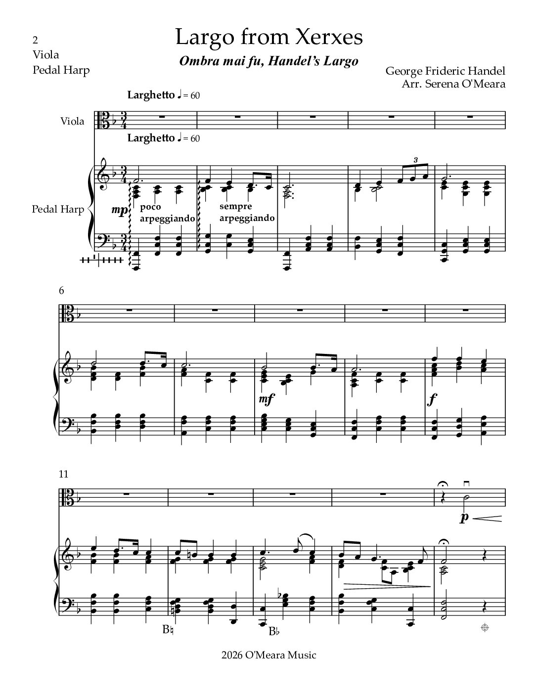 Largo from Xerxes, Duet for Viola & Pedal Harp - Image 2